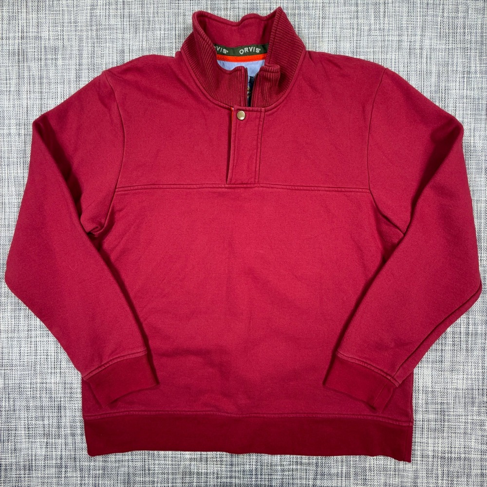 Orvis Men's Signature Fleece Pullover XL Red Burgundy 615914 Quarter-Zip Snap
